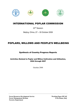 International Poplar Commission Poplars, Willows and People's Wellbeing