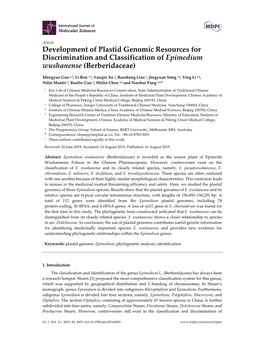 Development of Plastid Genomic Resources for Discrimination and Classification of Epimedium Wushanense (Berberidaceae)
