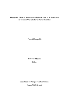 Allelopathic Effects of Prunus Cerasoides Buch.-Ham Ex. D