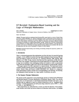 Explanation-Based Learning and the Logic of Principia Mathematica
