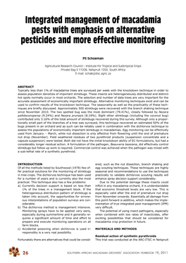 Integrated Management of Macadamia Pests with Emphasis on Alternative Pesticides and More Effective Monitoring
