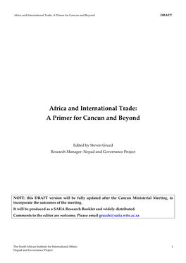 Africa and International Trade: a Primer for Cancun and Beyond DRAFT