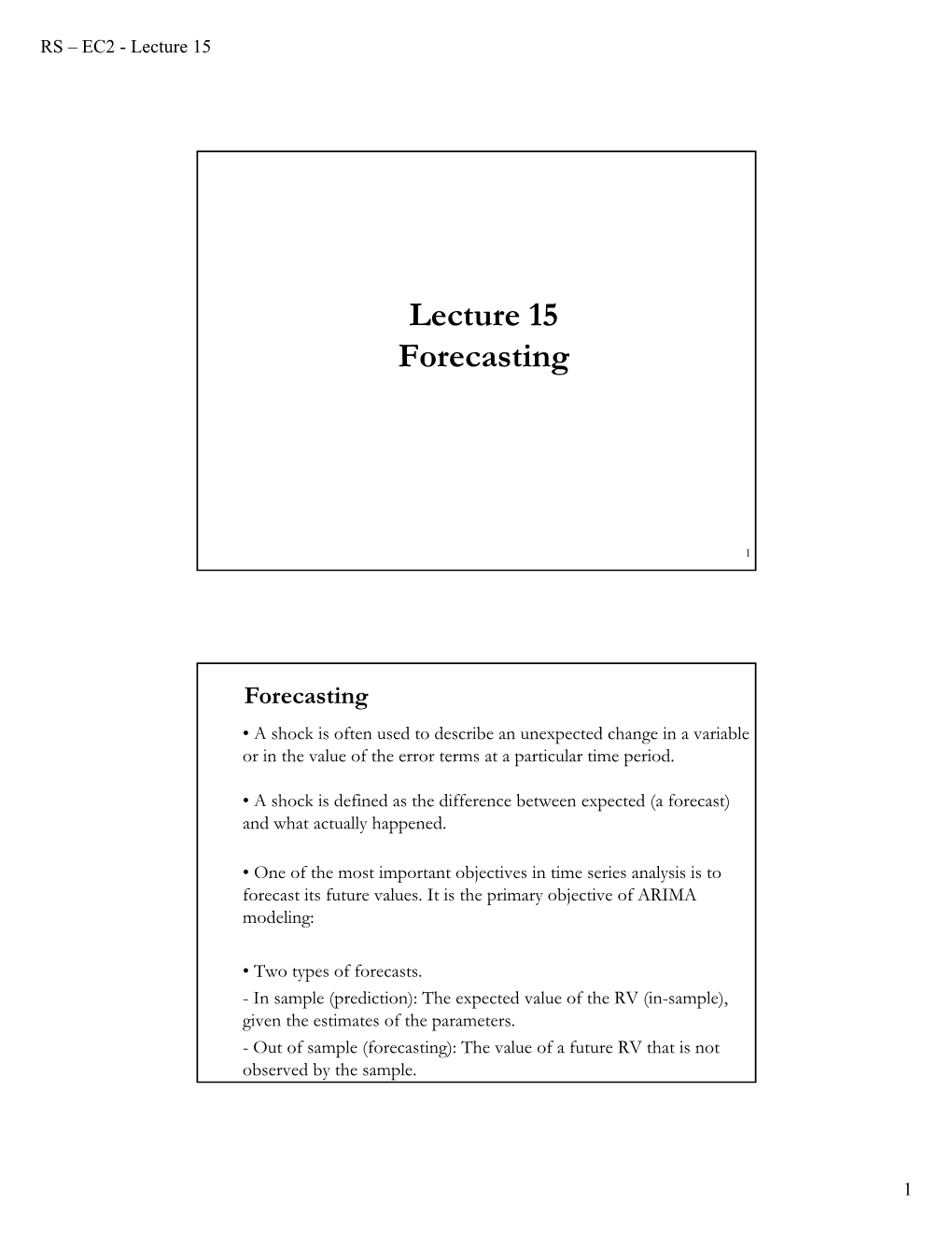 Lecture 15 Forecasting