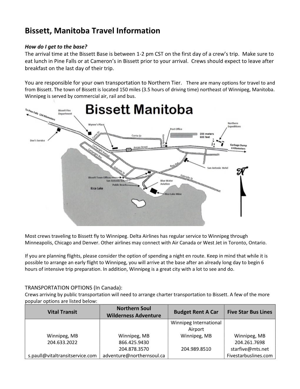 Bissett Transportation and Lodging Options