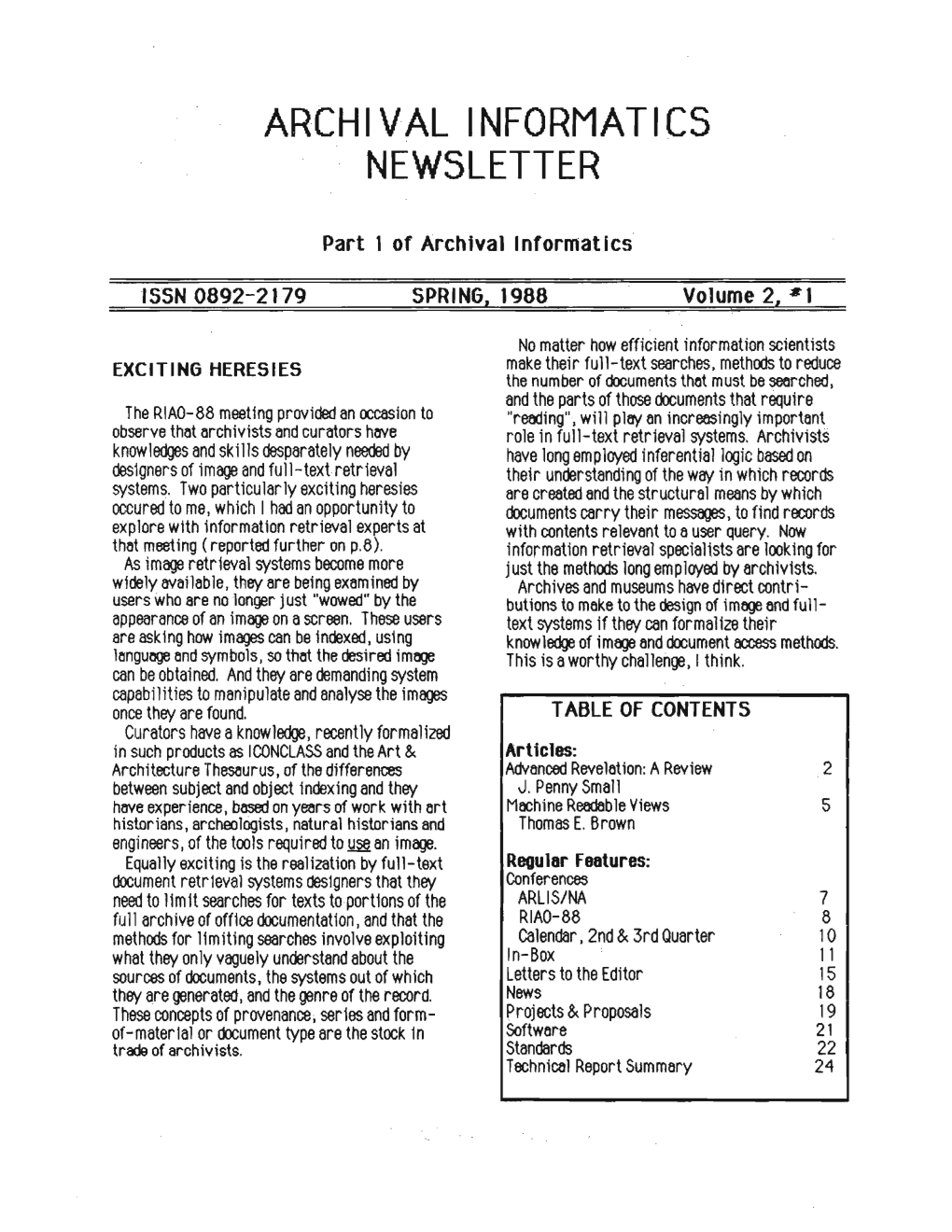 Archival Informatics Newsletter Vo1.2.-1 Entry Against the Record Identifier of the Separate, but Linked, Screens Necessary for the Verification File