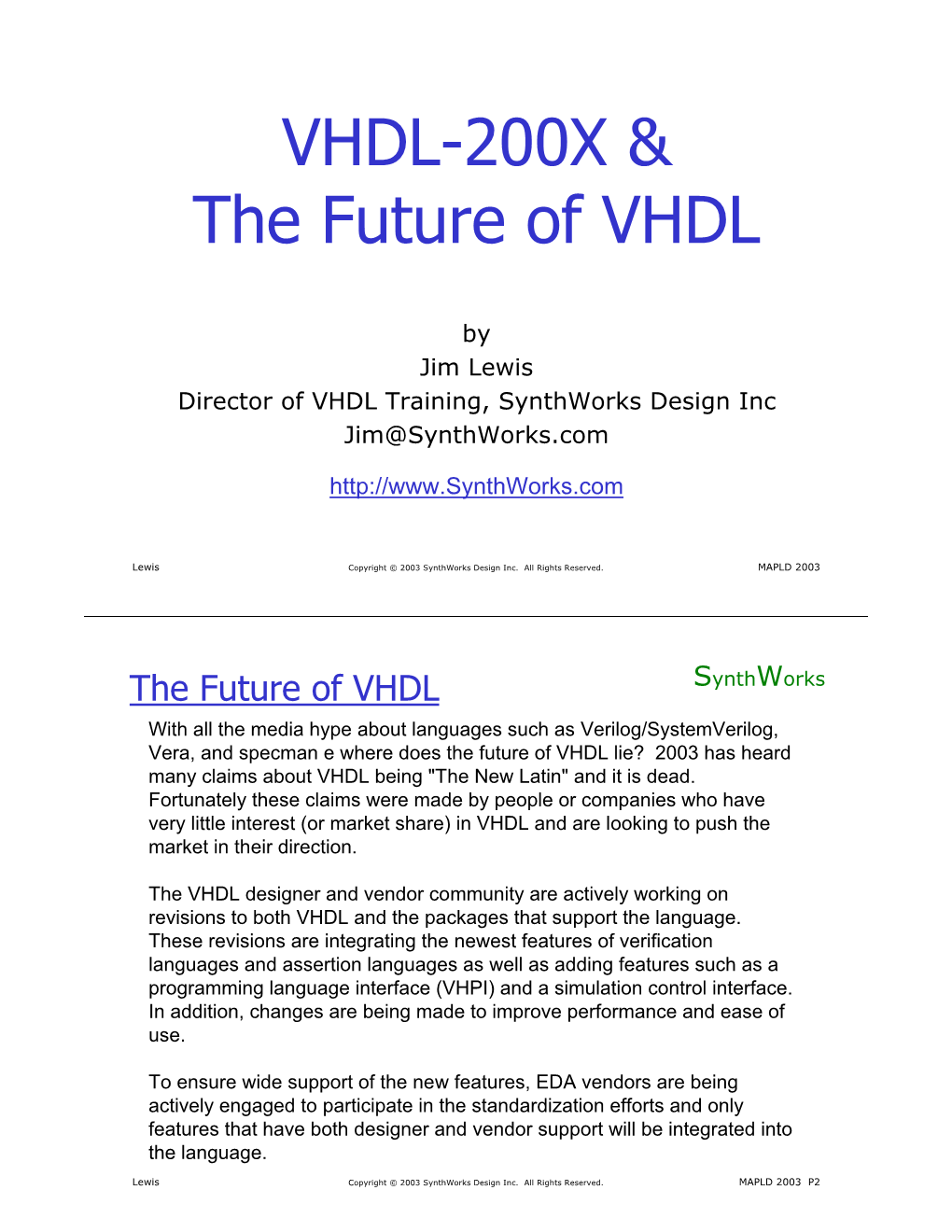 VHDL-200X & the Future of VHDL