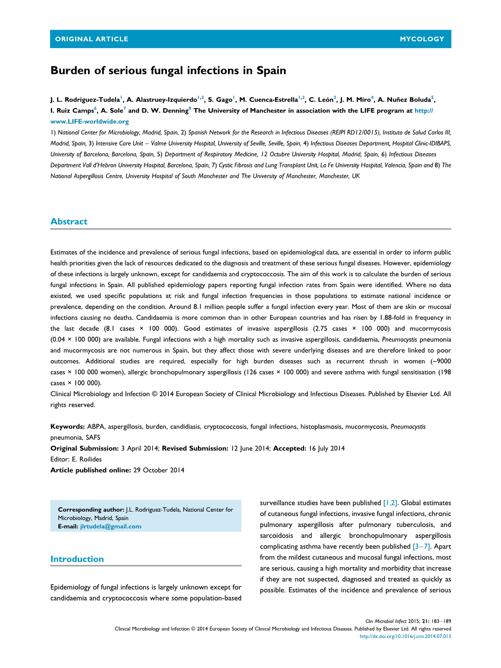 Burden of Serious Fungal Infections in Spain