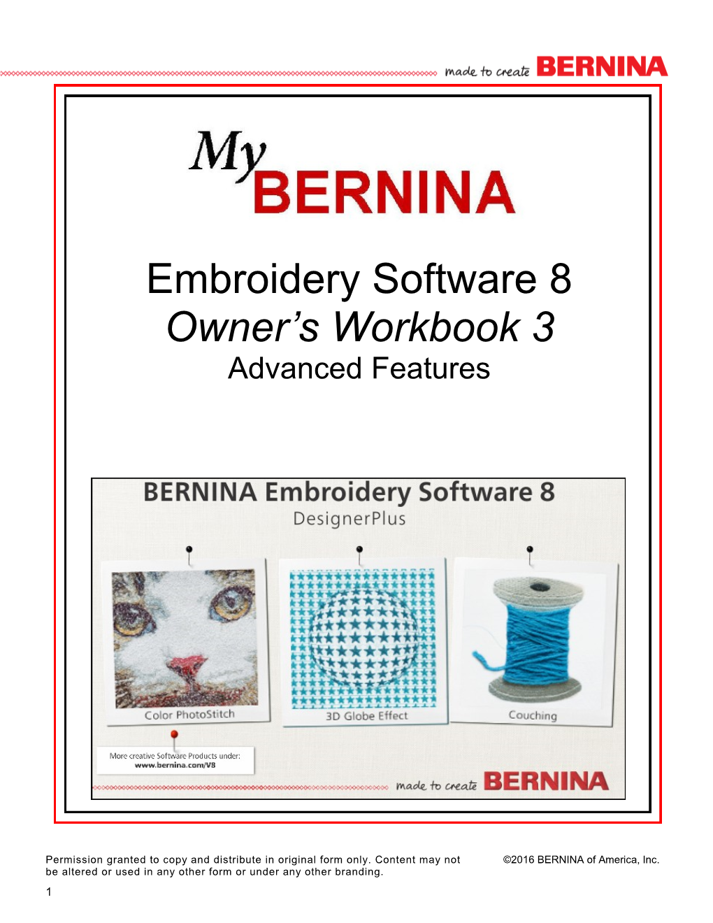 Embroidery Software 8 Owner's Workbook 3