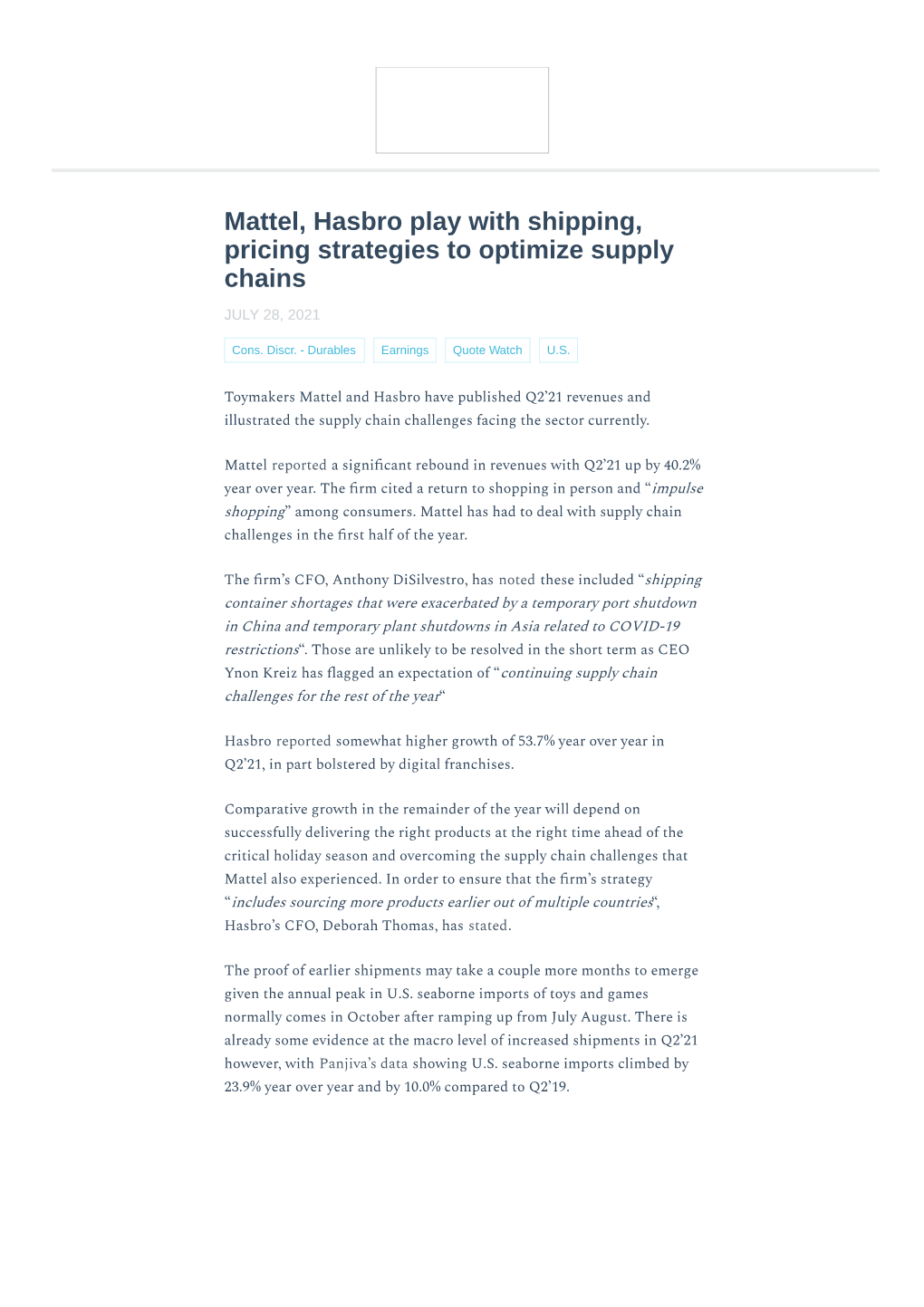 Mattel, Hasbro Play with Shipping, Pricing Strategies to Optimize Supply Chains