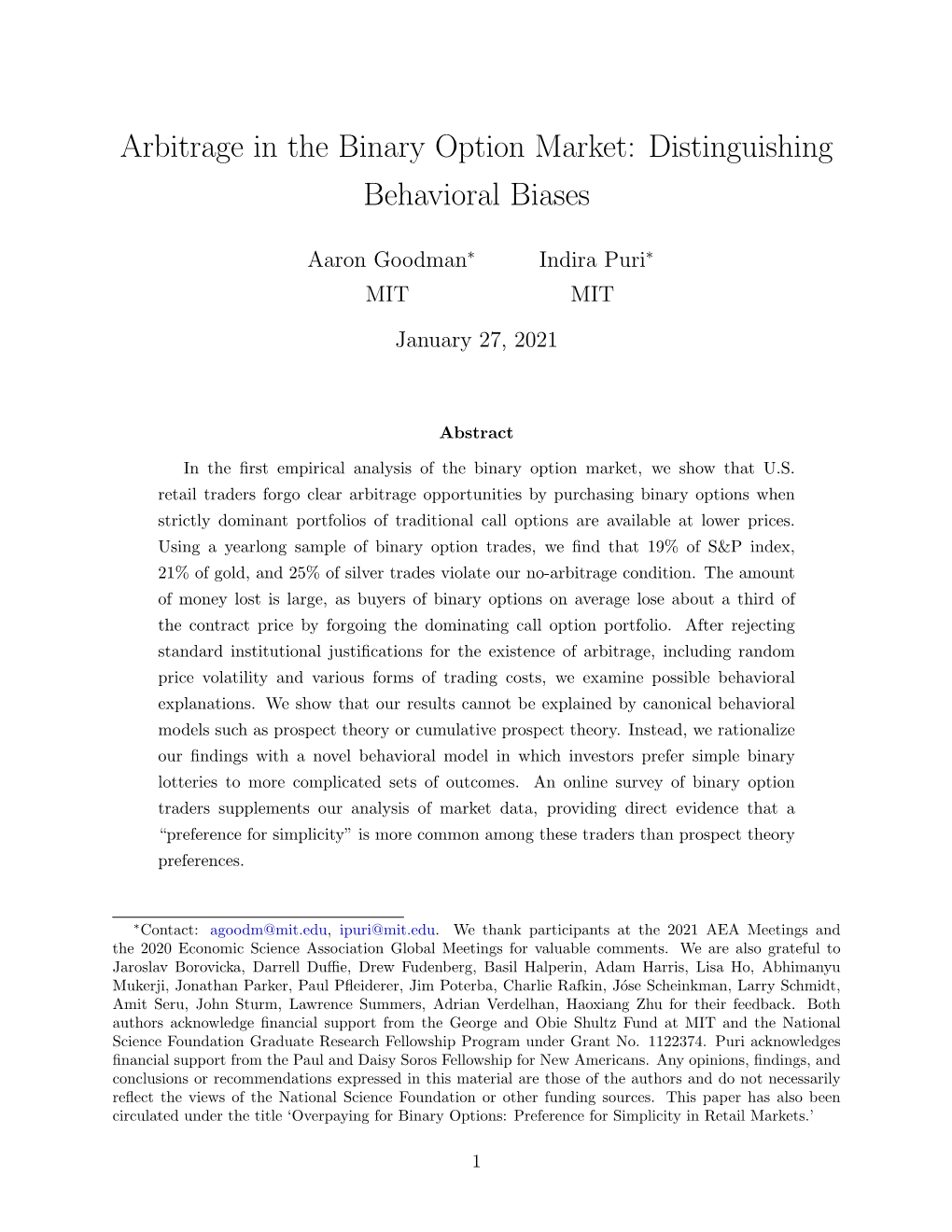 Arbitrage in the Binary Option Market: Distinguishing Behavioral Biases