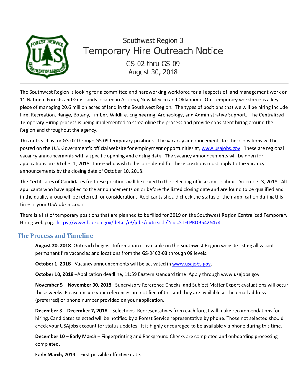Temporary Hire Outreach Notice GS-02 Thru GS-09 August 30, 2018