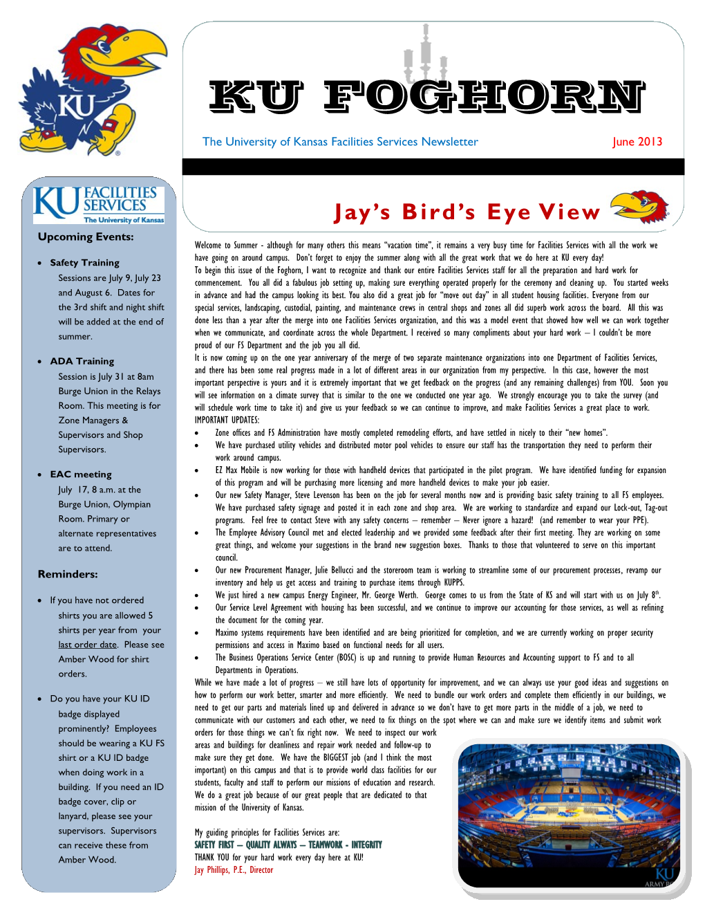 KU FOGHORN the University of Kansas Facilities Services Newsletter June 2013