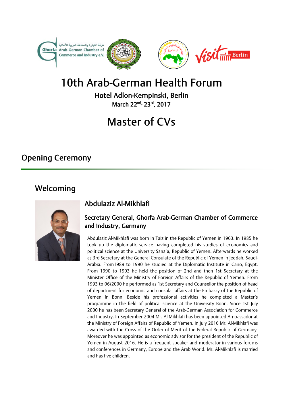 10Th Arab-German Health Forum Master Of