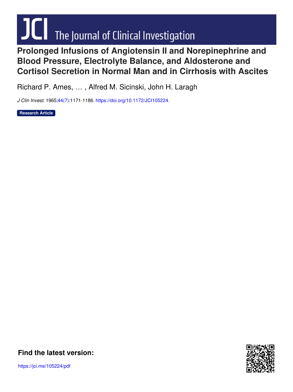 Prolonged Infusions of Angiotensin II and Norepinephrine and Blood