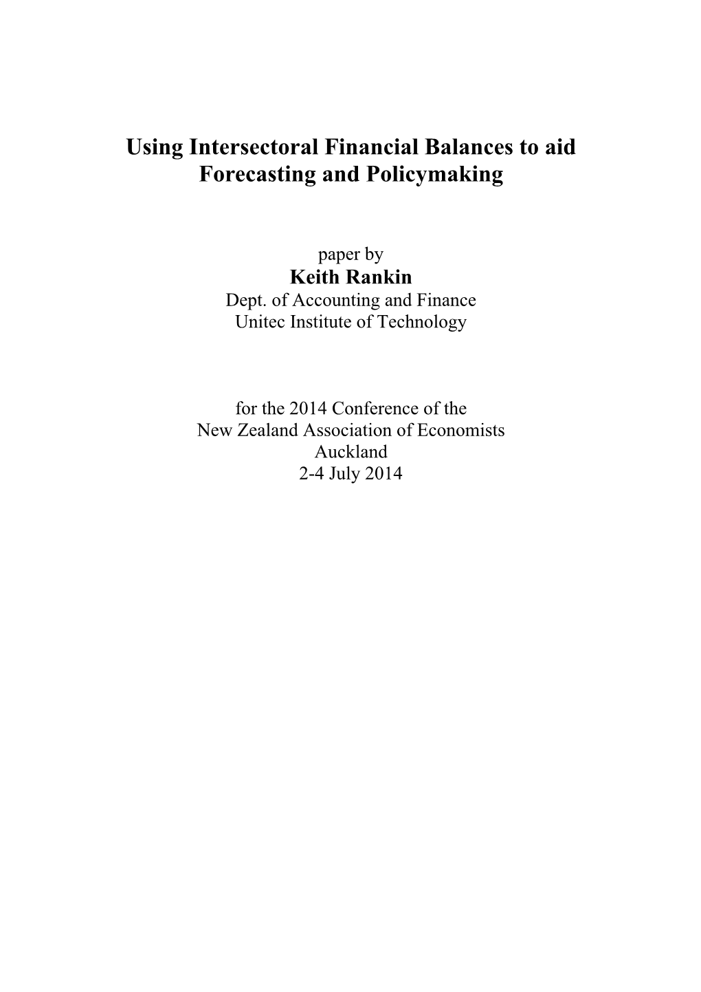 Using Intersectoral Financial Balances to Aid Forecasting and Policymaking