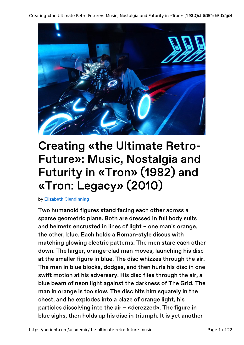 Creating «The Ultimate Retro-Future»: Music, Nostalgia and Futurity in «Tron» (191812 O) Catn 2D0 «2T1r O1n3:: L0e2g:3A4cy» (2010) | Norient.Com