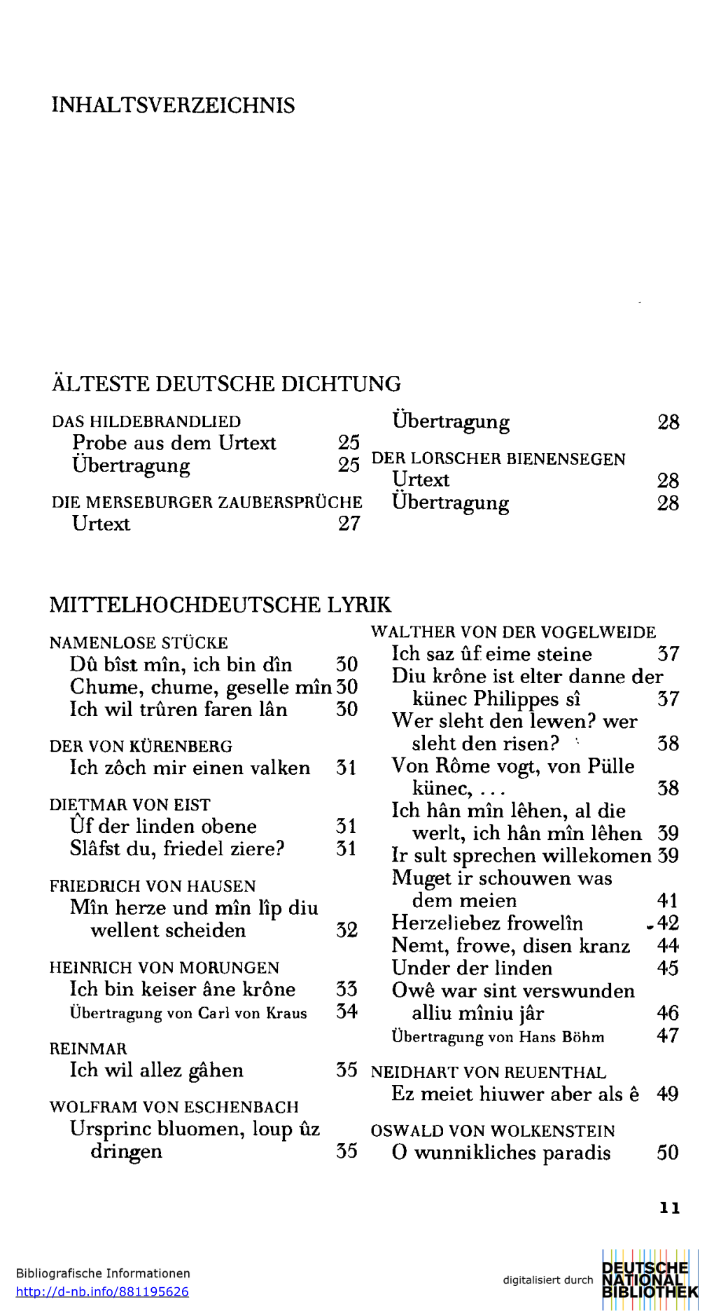 Inhaltsverzeichnis Alteste Deutsche Dichtung