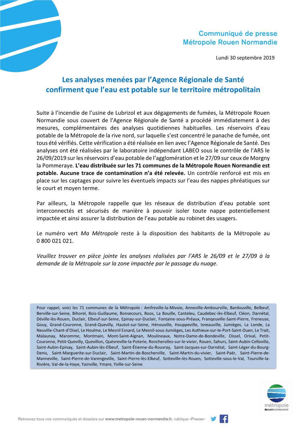 Les Analyses Menées Par L'agence Régionale De Santé Confirment Que