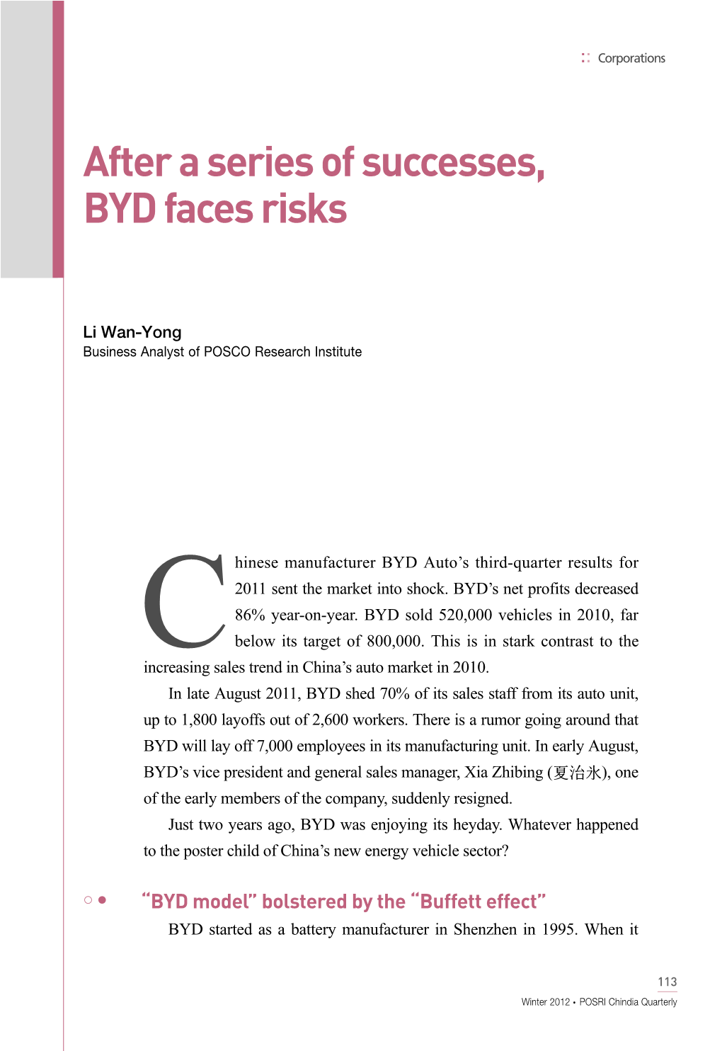 After a Series of Successes, BYD Faces Risks