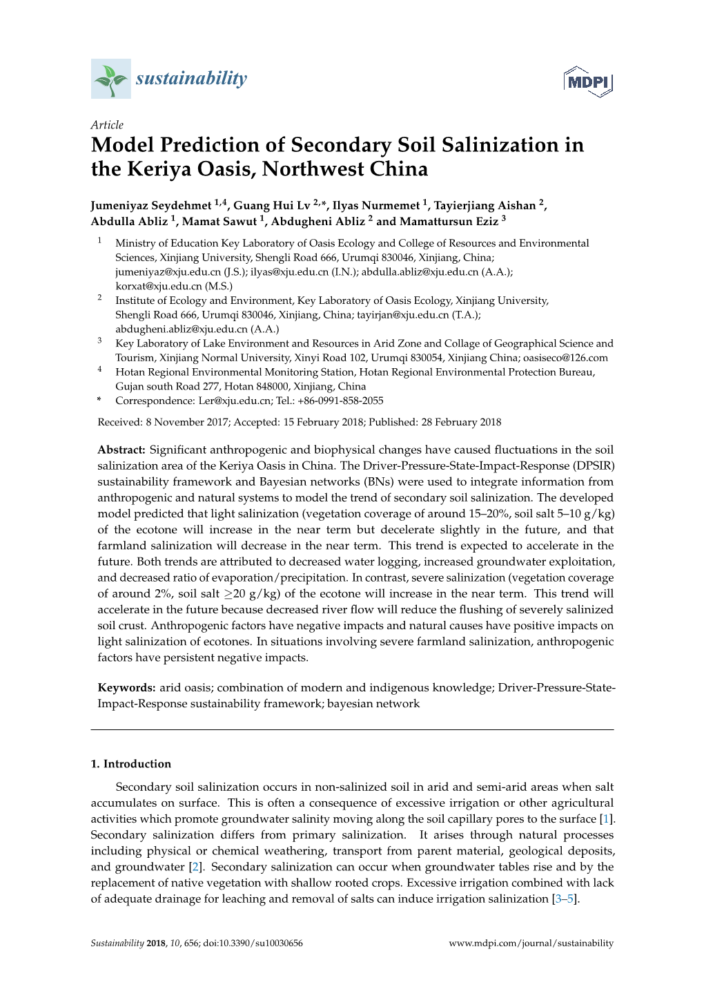 Model Prediction of Secondary Soil Salinization in the Keriya Oasis, Northwest China