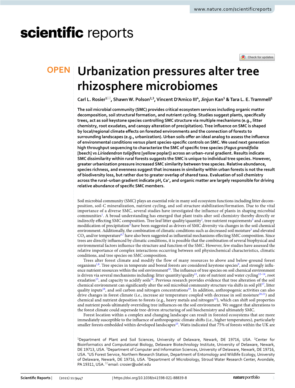 Urbanization Pressures Alter Tree Rhizosphere Microbiomes Carl L