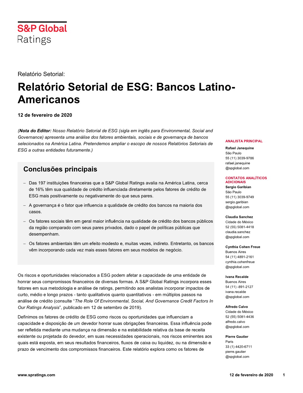 Relatório Setorial De ESG: Bancos Latino-Americanos, 12 De Fevereiro