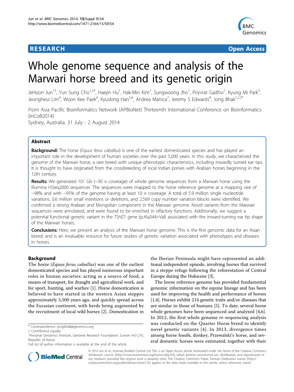 Whole Genome Sequence and Analysis of the Marwari Horse Breed