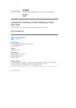 Locked Out: Literature of the Indonesian Exiles Post-1965 Enfermés Dehors : La Littérature Des Exilés Indonésiens Post-1965
