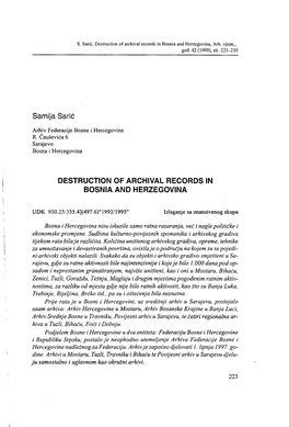 Šamija Sarić DESTRUCTION of ARCHIVAL RECORDS in BOSNIA