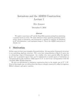 Instantons and the ADHM Construction Lecture 1