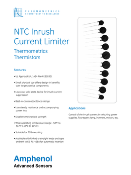 NTC Inrush Current Limiter Thermometrics Thermistors