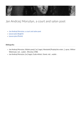 Jan Andrzej Morsztyn, a Court and Salon Poet