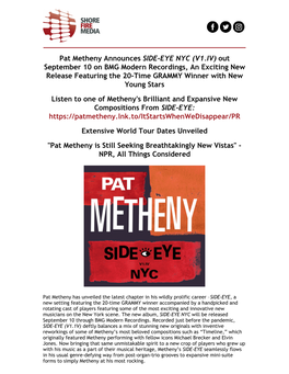 Pat Metheny Announces SIDE-EYE