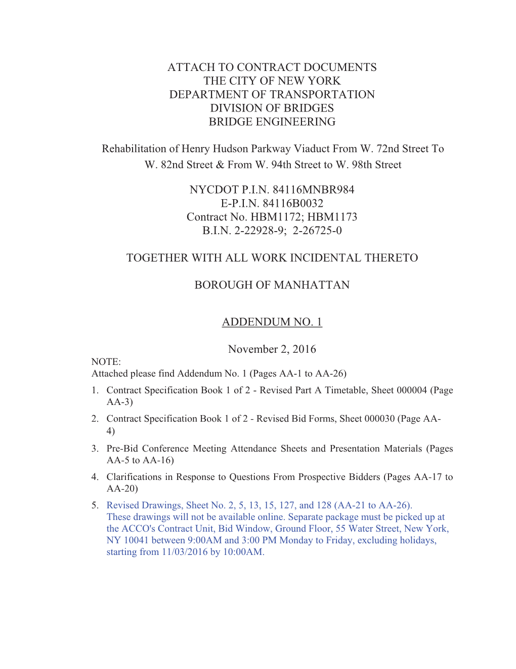 Attach to Contract Documents the City of New York Department of Transportation Division of Bridges Bridge Engineering