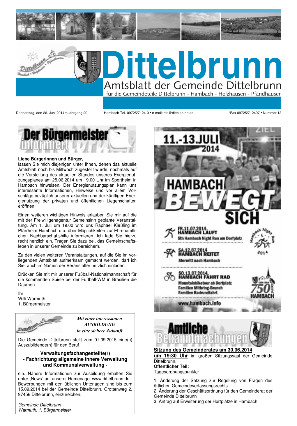 Amtsblatt Der Gemeinde Dittelbrunn Für Die Gemeindeteile Dittelbrunn - Hambach - Holzhausen - Pfändhausen