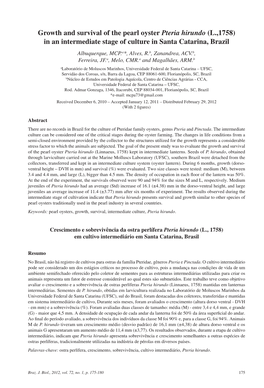 Growth and Survival of the Pearl Oyster Pteria Hirundo (L.,1758)