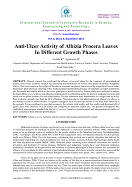 Anti-Ulcer Activity of Albizia Procera Leaves in Different Growth Phases