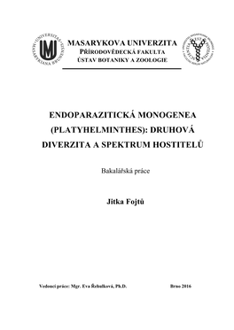 Endoparazitická Monogenea (Platyhelminthes): Druhová Diverzita a Spektrum Hostitelů