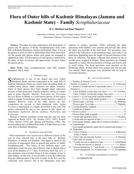 Flora of Outer Hills of Kashmir Himalayas (Jammu and Kashmir State) – Family Scrophulariaceae