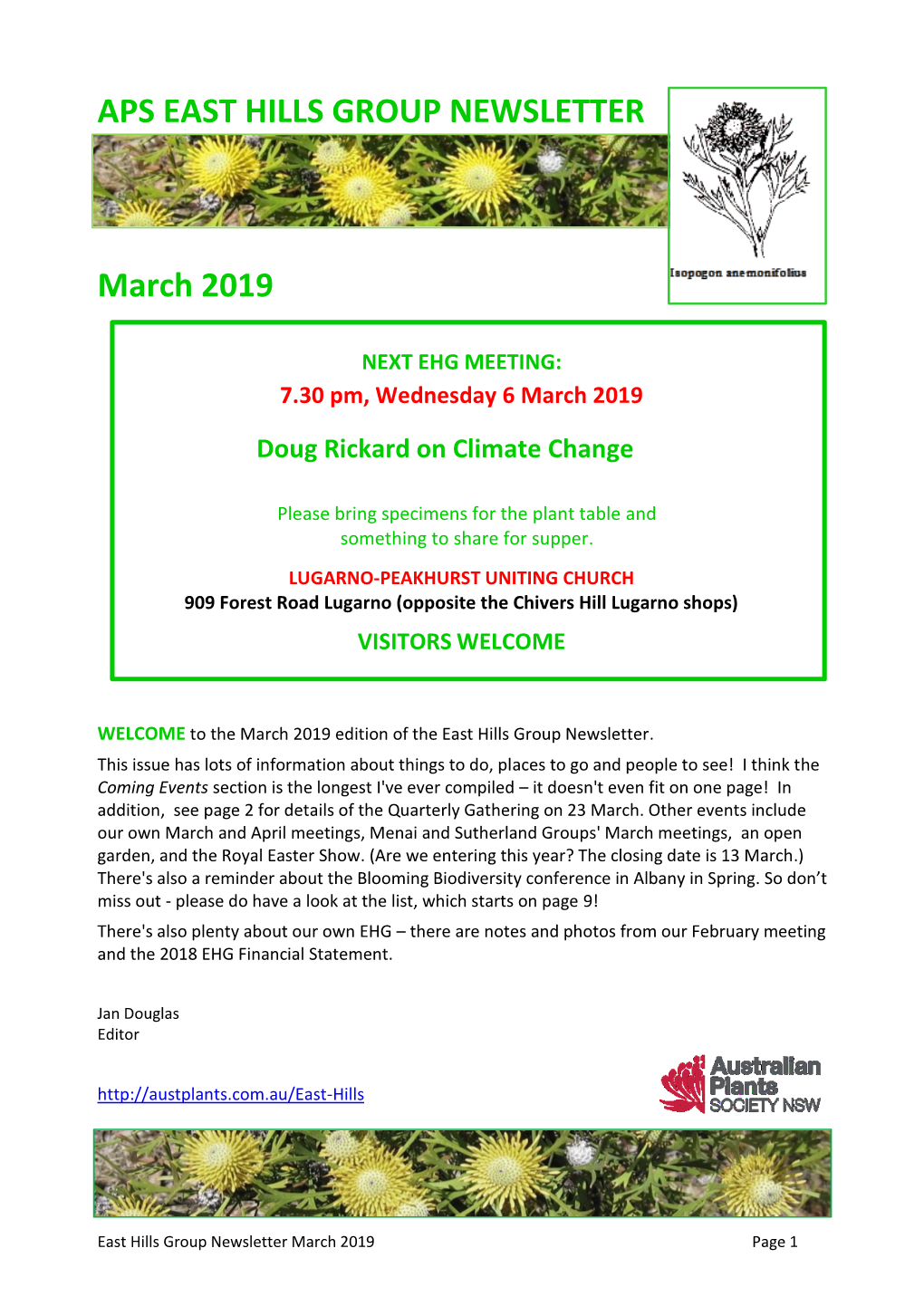 APS EAST HILLS GROUP NEWSLETTER March 2019