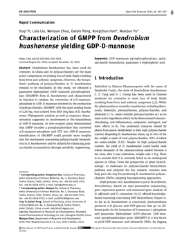 Characterization of GMPP from Dendrobium Huoshanense Yielding GDP-D-Mannose