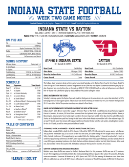 INDIANA STATE FOOTBALL Week Two GAME NOTES