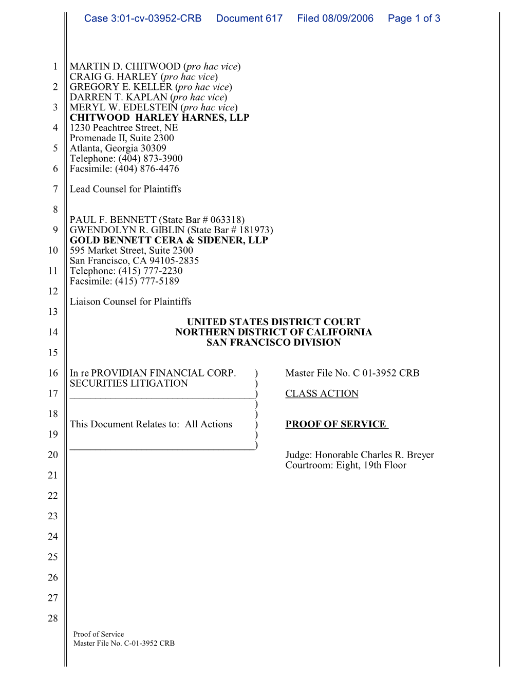 In Re Providian Financial Corporation Securities Litigation, Et Al. 01-CV