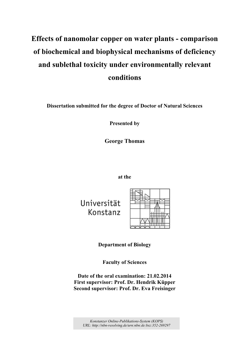 Effects of Nanomolar Copper on Water Plants