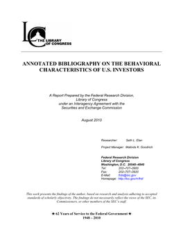 Annotated Bibliography on the Behavioral Characteristics of U.S