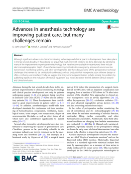 Advances in Anesthesia Technology Are Improving Patient Care, but Many Challenges Remain D