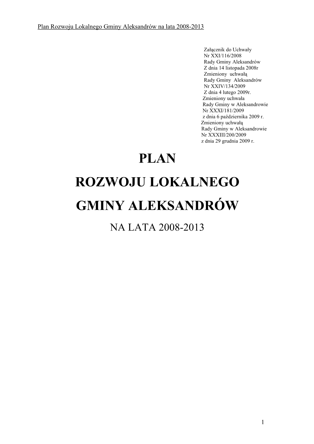 Plan Rozwoju Lokalnego Gminy Aleksandrów Na Lata 2008-2013