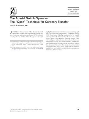 The Arterial Switch Operation: the “Open” Technique for Coronary Transfer Joseph M