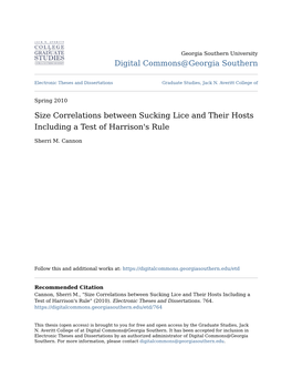 Size Correlations Between Sucking Lice and Their Hosts Including a Test of Harrison's Rule