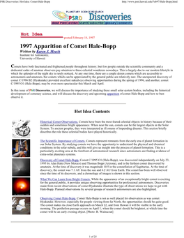 1997 Apparition of Comet Hale-Bopp Written by Karen J